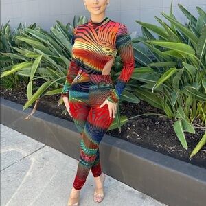 NEW FALL MULTI COLOR LONG SLEEVE SIDE CUT OUT VELVET VELOUR CATSUIT